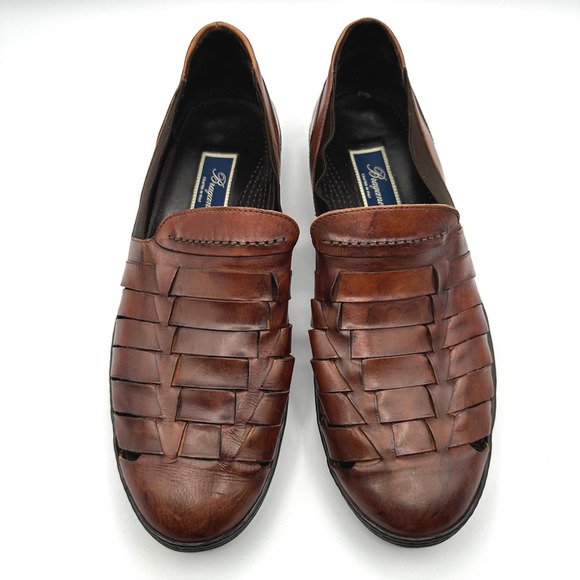 Bragano Slip On Shoes Men Sz 11.5 Brown Woven Leather Italian Fisherman Sandals